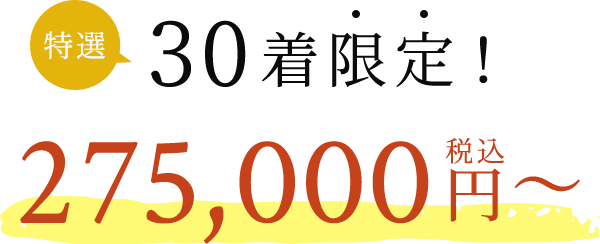 特選30着限定! 275,000円税込〜