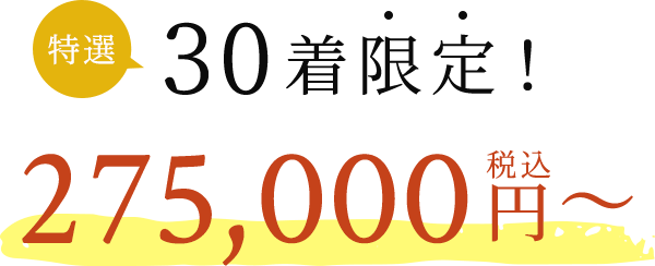 特選30着限定！ 275,000円税込〜